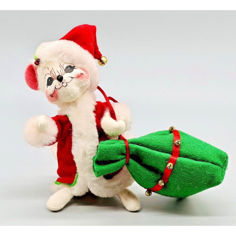 Annalee Special Delivery Santa Mouse Green Toy‎ Sack 7 inch 2006 Open Eyes